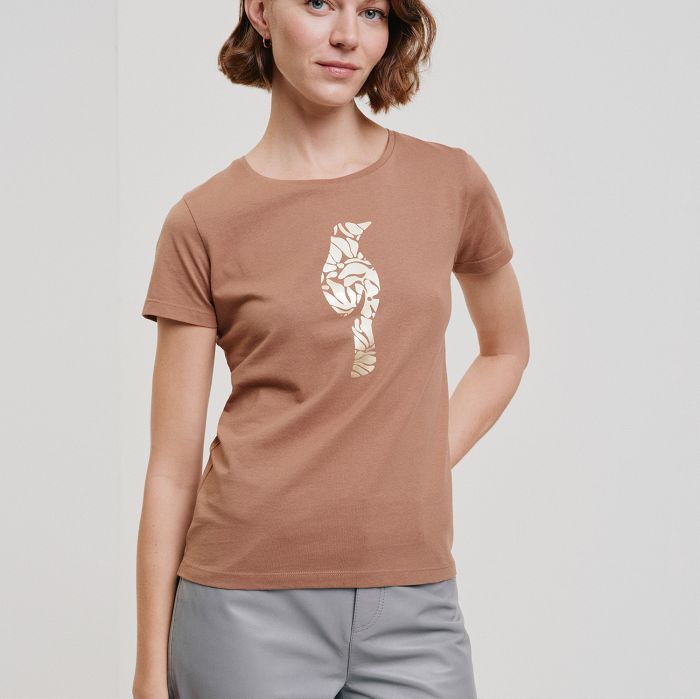 Жіноча футболка кольору кемел кольору з іволгою